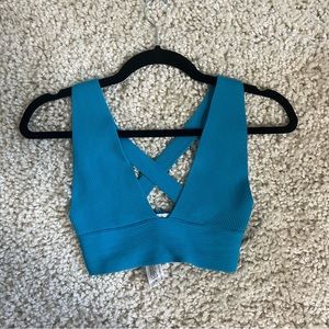 Zara ribbed blue crop bra top